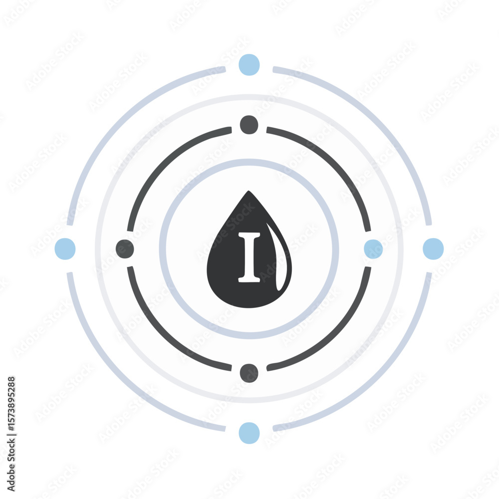 Poster abstract illustration of water drop symbol in a circular interconnected network for creative design