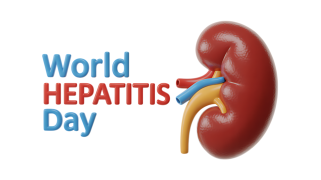 Photo of world hepatitis day text with a human kidney isolated on transparent background - Powered by Adobe