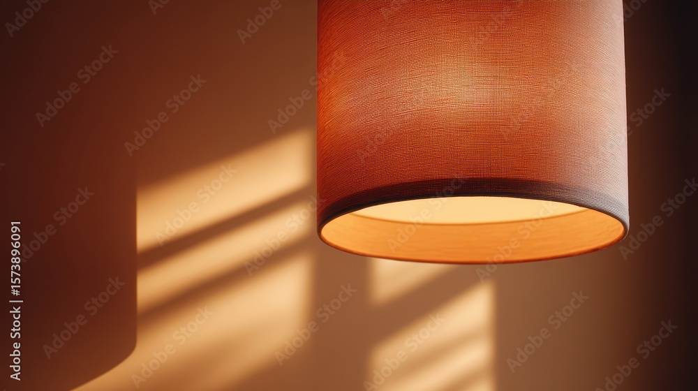 Poster a warm-toned lampshade casts soft shadows on a wall, creating a cozy and inviting atmosphere in a mo