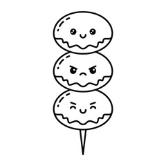 Cute Dango Skewer with Different Emotions in Black and White