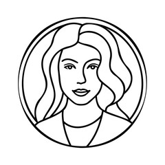 Elegant woman portrait outline black and white circular