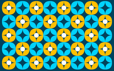 seamless pattern with abstract geometric shapes. Indonesian Ethnic Style Batik Background with Blue and Yellow Floral Geometric Symmetry. Flower background design art 