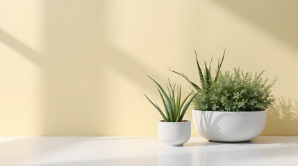 Indoor Potted Plants against Cream Wall
