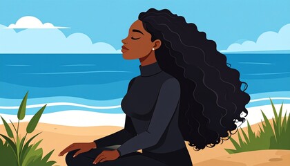 girl meditating on the beach