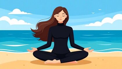 girl meditating on the beach