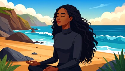 girl meditating on the beach
