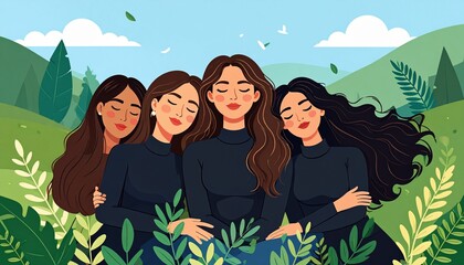 girls on yoga meditation in the forest