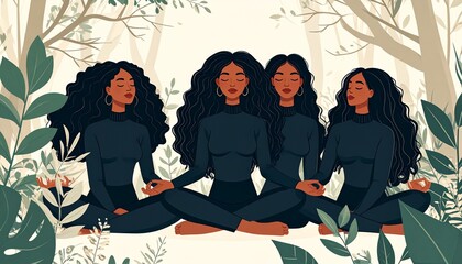 girls on yoga meditation in the forest