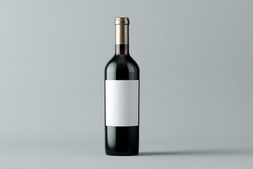 Fototapeta premium Red wine bottle, blank label, on gray background