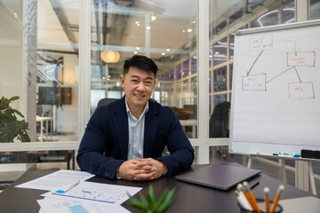 Asian young businessman working in his office and looking busy