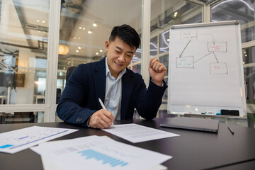 Young asian manager working on a new project and looking busy