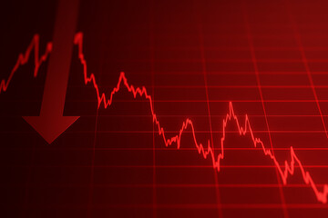 Naklejka premium A red graph shows a sharp decline with a downward arrow, indicating financial loss and economic recession