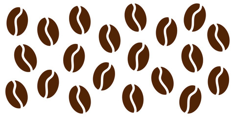 Brown coffee bean icons seamless pattern isolated on white background. Simple vector design for packaging and branding