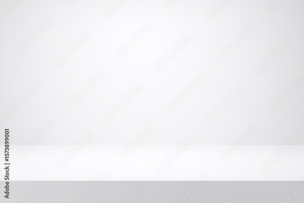 Poster a clean, minimalist white studio background with a subtle grey gradient and a simple shelf