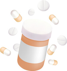 Healthcare and Medication 3D Render of a Prescription Bottle with Floating Pills and Tablets Ideal for Pharmacy Advertisements Health Blogs and Medical Content