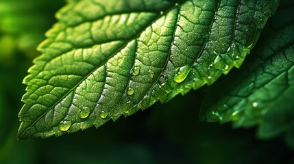 Fresh Green Leaves with Water Drops in Natural Outdoor Setting