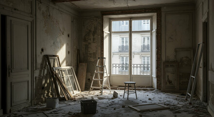 Renovation Project Dusty Room Under Construction Home Improvement Restoration Old Building Apartment Refurbishment