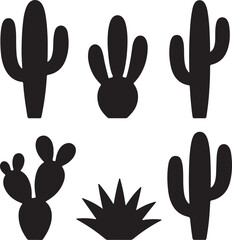 Fototapeta premium Collection of Six Desert Cactus and Succulent Silhouettes