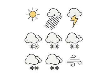 Obraz premium Flat Vector Weather Icon Pack
