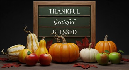 Thanksgiving Harvest: Festive Autumn Produce & Chalkboard Sign
