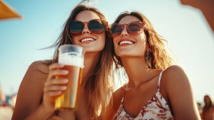Beach selfie, twins, beer, summer, sun, happy, friends, festival,  background