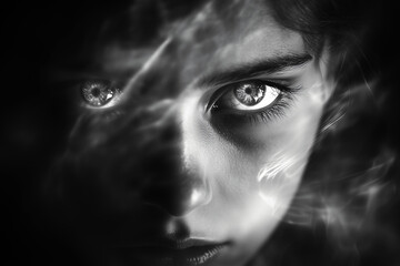 Halloween festival concept, scarry face in the dark.