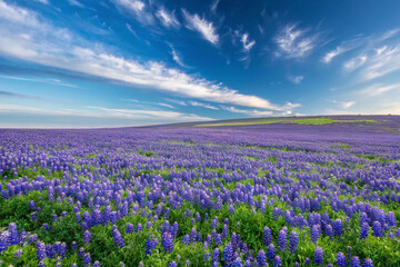 Lavender Field Under Dramatic Blue Sky – Vibrant Purple Flower Landscape