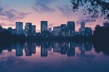 city skyline at sunset