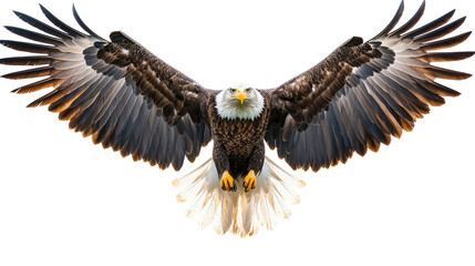 Majestic bald eagle with open wings background isolated on a Transparent background, PNG file.