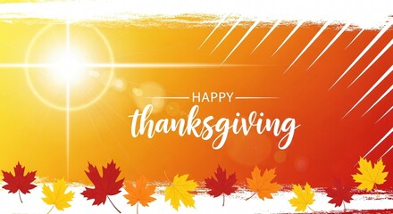 Thanksgiving: Warm Autumnal Banner Design with Sunburst and Maple Leaves