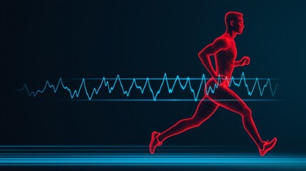 Energetic Runner Silhouette with Heartbeat Lines - Cardiovascular Fitness Concept