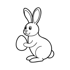Black and white bunny holding an egg rabbit