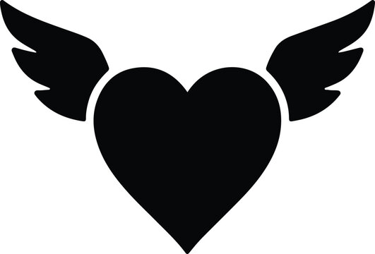 Silhouette winged heart love romantic valentine symbol vector illustrator