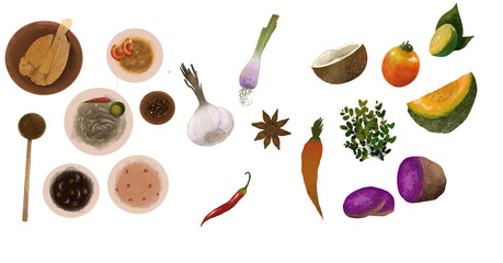 Filipino condiments, spices and vegetables set