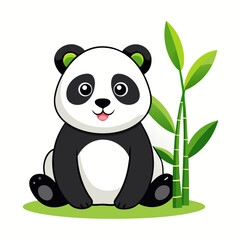 Cute Panda with Bamboo Vector