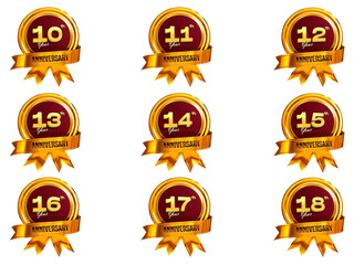 Anniversary 3D Icon Set With Golden Badge Transparent Background