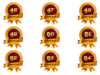 Anniversary 3D Icon Set With Golden Badge Transparent Background