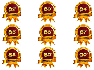 Anniversary 3D Icon Set With Golden Badge Transparent Background