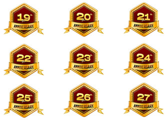 Obraz premium Anniversary 3D Icon Set With Golden Badge Transparent Background