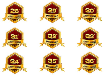 Anniversary 3D Icon Set With Golden Badge Transparent Background