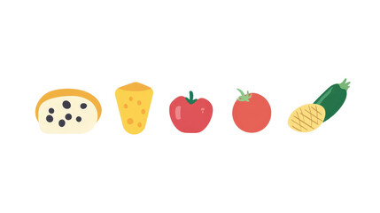 Minimalist design of five food groups with modern icons background isolated on a Transparent background, PNG file.