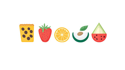 Minimalist design of five food groups with modern icons background isolated on a Transparent background, PNG file.