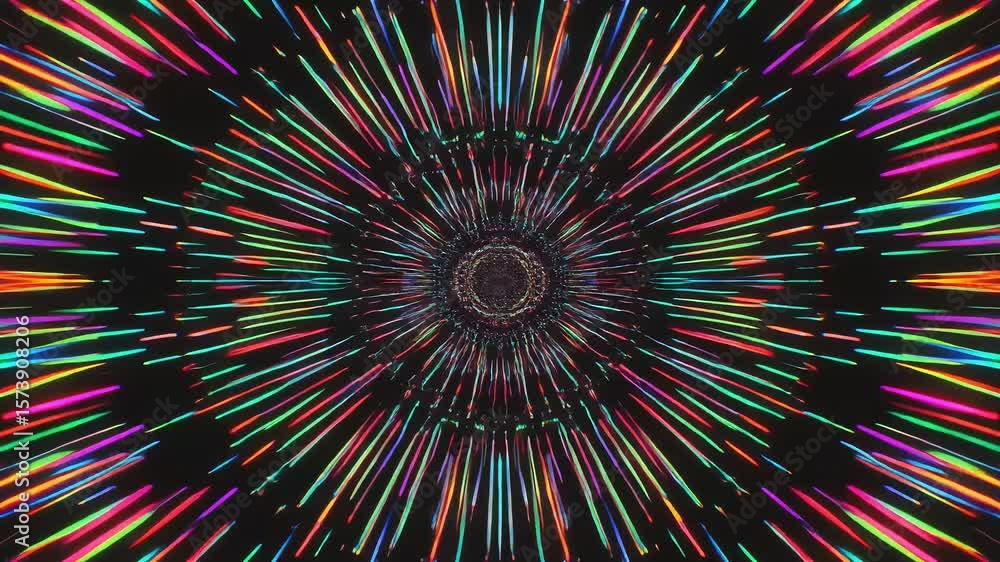 Poster a vibrant explosion of colorful light streaks radiates outwards from a central point, creating a dyn