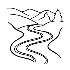 Obraz premium Winding river through rolling hills and trees vector