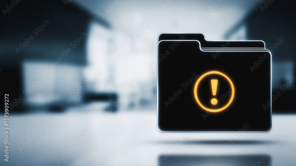 Poster data warning: a stark, computer-generated image of a sleek, black folder prominently displaying an e