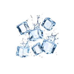 Clear ice cubes on a white background