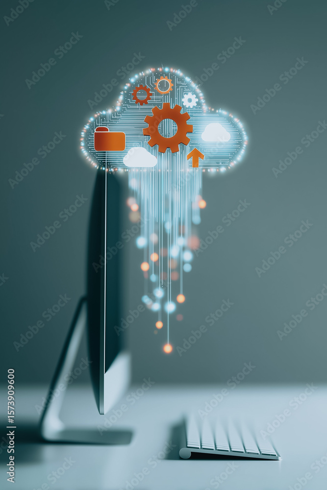Poster cloud computing illustration: a contemporary illustration showcasing the concepts of cloud computing