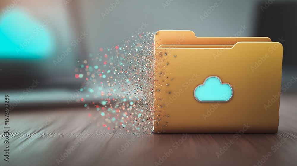 Fototapete Cloud Document Transition: Conceptual representation of cloud storage with folder and cloud icon signifying digital transformation and data migration in the realm of cloud computing.