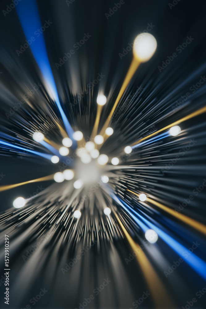 Poster illuminating connections: a dynamic and abstract depiction of technological innovation, featuring ra