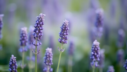 Obraz premium Immerse yourself in the serene beauty of a vibrant lavender field with this AI-generated close-up.